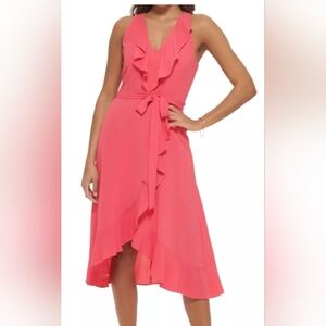 Kensie Coral High Low Ruffle Dress